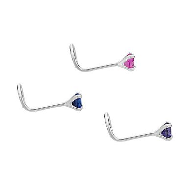 Lila Moon 14k Gold 2 mm Multicolor Cubic Zirconia Curved Nose Stud Set