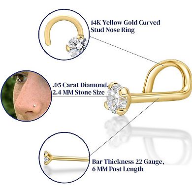 Lila Moon 14k Gold 2.4 mm Diamond Accent Curved Nose Stud