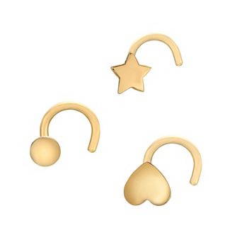 Lila Moon 14k Gold 3-Pair 2 mm Curved Nose Stud Set