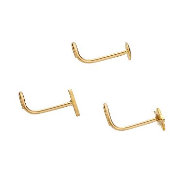 Lila Moon 14k Gold 3-Pair 2 mm Curved Nose Stud Set