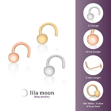 Lila Moon 10k Gold 2 mm 3-Pair Curved Nose Stud Set