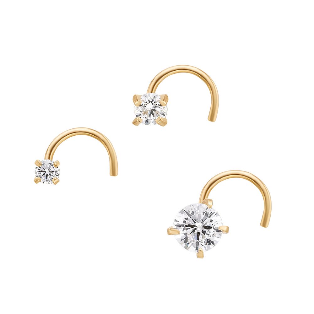 【稀少】インターナリースレッド 14k ゴールド ムーンストーン 14g Lila Moon 14k Gold 3-Pair Cubic Zirconia Screw Post Nose Stud Set