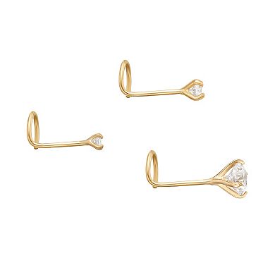 Lila Moon 14k Gold 3-Pair Cubic Zirconia Screw Post Nose Stud Set
