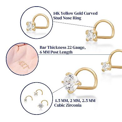 Lila Moon 14k Gold 3-Pair Cubic Zirconia Screw Post Nose Stud Set