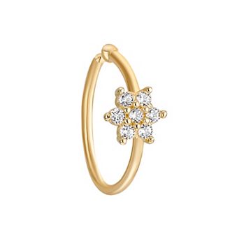 Lila Moon 14k Gold Cubic Zirconia Open Hoop Flower Nose Ring