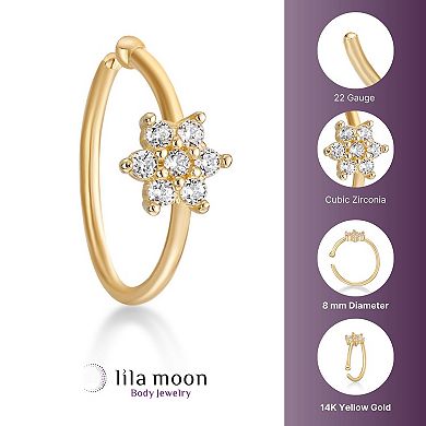 Lila Moon 14k Gold Cubic Zirconia Open Hoop Flower Nose Ring
