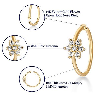Lila Moon 14k Gold Cubic Zirconia Open Hoop Flower Nose Ring