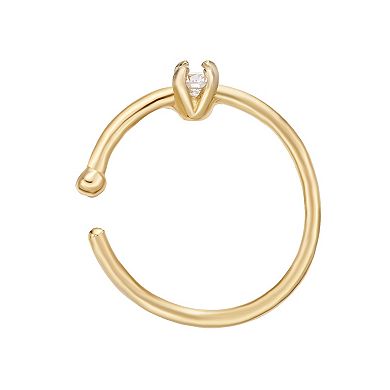Lila Moon 14k Gold 1.7 mm Diamond Accent Open Hoop Nose Ring