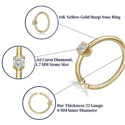 Lila Moon 14k Gold 1.7 mm Diamond Accent Open Hoop Nose Ring