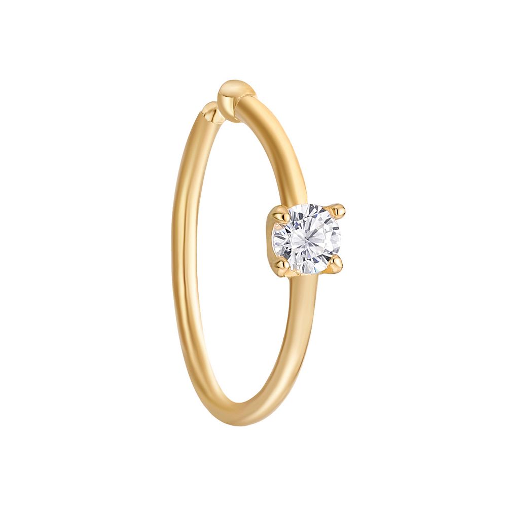 Lila Moon 14k Gold 2 mm Cubic Zirconia Open Hoop Nose Ring
