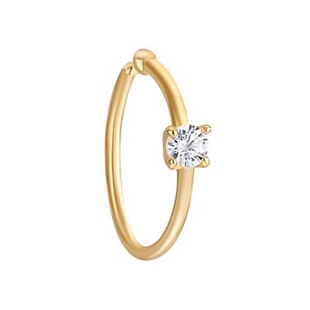 Lila Moon 14k Gold 2 mm Cubic Zirconia Open Hoop Nose Ring