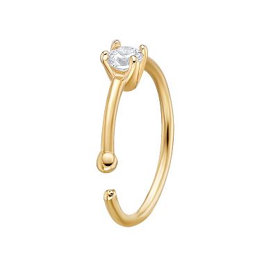 Lila Moon 14k Gold 2 mm Cubic Zirconia Open Hoop Nose Ring