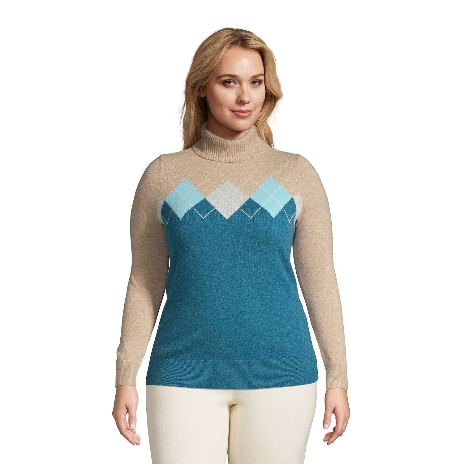 Image for Lands' End Plus Size Argyle Turtleneck Cashmere Sweater at Kohl's.