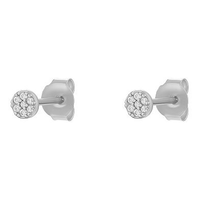 PRIMROSE Sterling Silver Cubic Zirconia Round Pave Stud Earrings