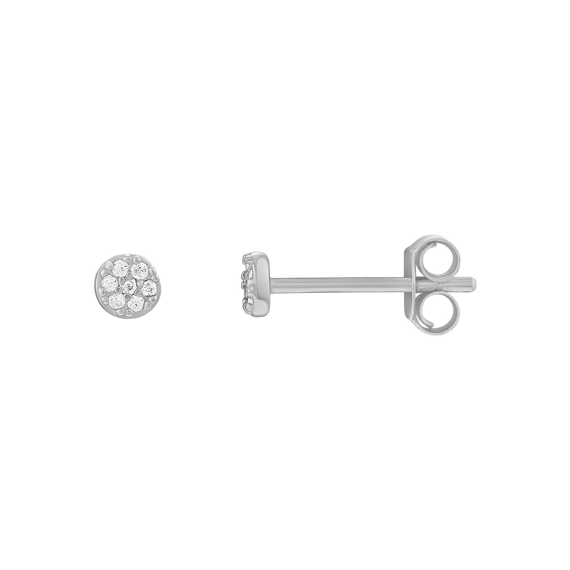 PRIMROSE Sterling Silver Cubic Zirconia Round Pave Stud Earrings, Womens