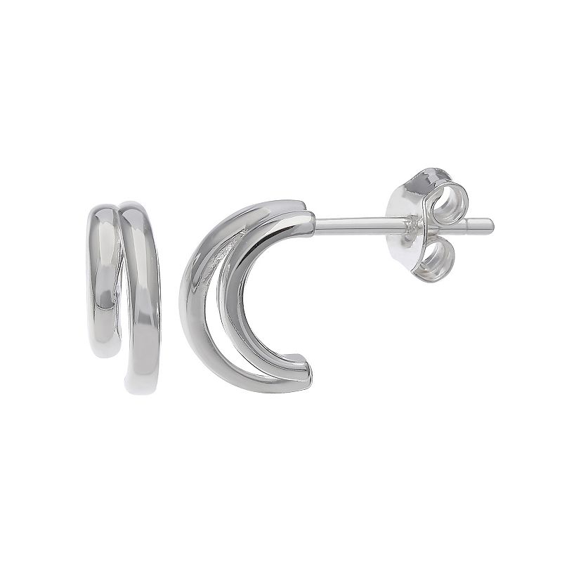 PRIMROSE Sterling Silver Double C-Hoop Earrings, Womens, Grey