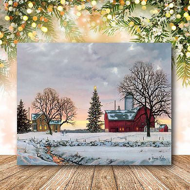 COURTSIDE MARKET Snowy Sunset At The Farm Christmas Canvas Wall Art