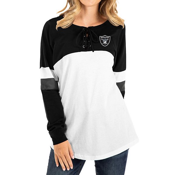 Women's Fanatics Branded White Las Vegas Raiders Plus Size True to Form  Lace-Up V-Neck Raglan Long Sleeve T-Shirt