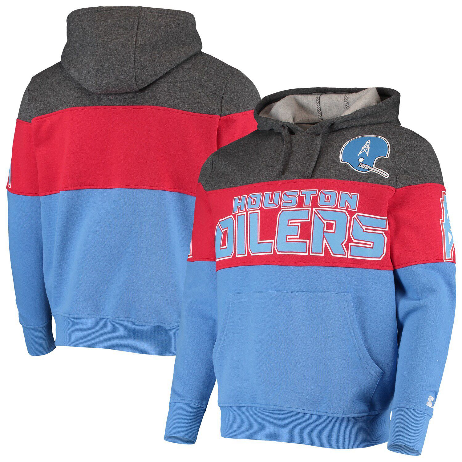 Men's Houston Oilers Mitchell & Ness Light Blue/Heathered Gray Head Coach  Pullover Hoodie