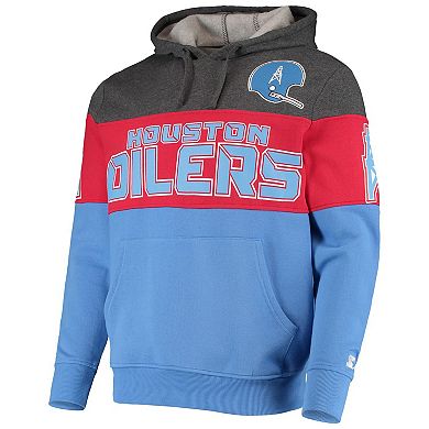 Men's Starter Gray/Red Houston Oilers Extreme Fireballer Throwback Pullover Hoodie