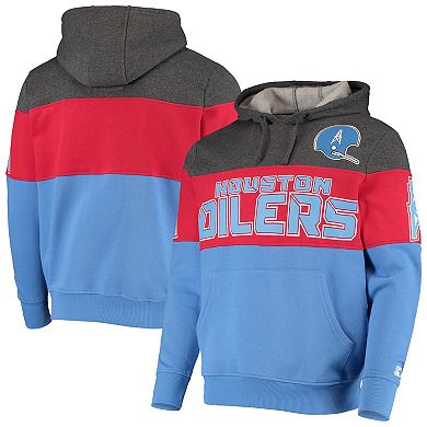 Men's Starter Gray/Red Houston Oilers Extreme Fireballer Throwback Pullover Hoodie
