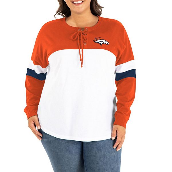 Women's New Era White/Orange Denver Broncos Plus Size Athletic Varsity  Lace-Up V-Neck Long