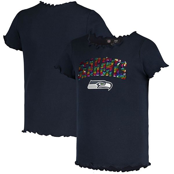 New Era / Apparel Girl's Seattle Seahawks Sequins Heart Navy T-Shirt