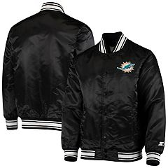 Men's Starter White Miami Dolphins Throwback D-Line Varsity Full-Snap Jacket