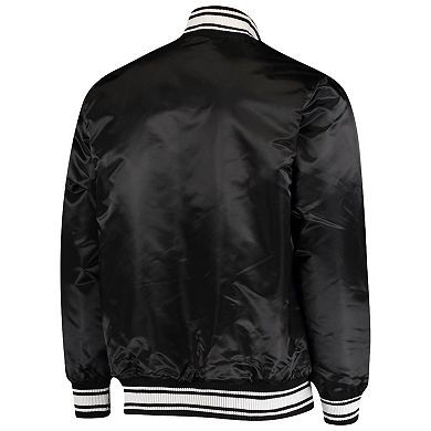 Men's Starter Black Tampa Bay Buccaneers Locker Room Satin Varsity Full-Snap Jacket