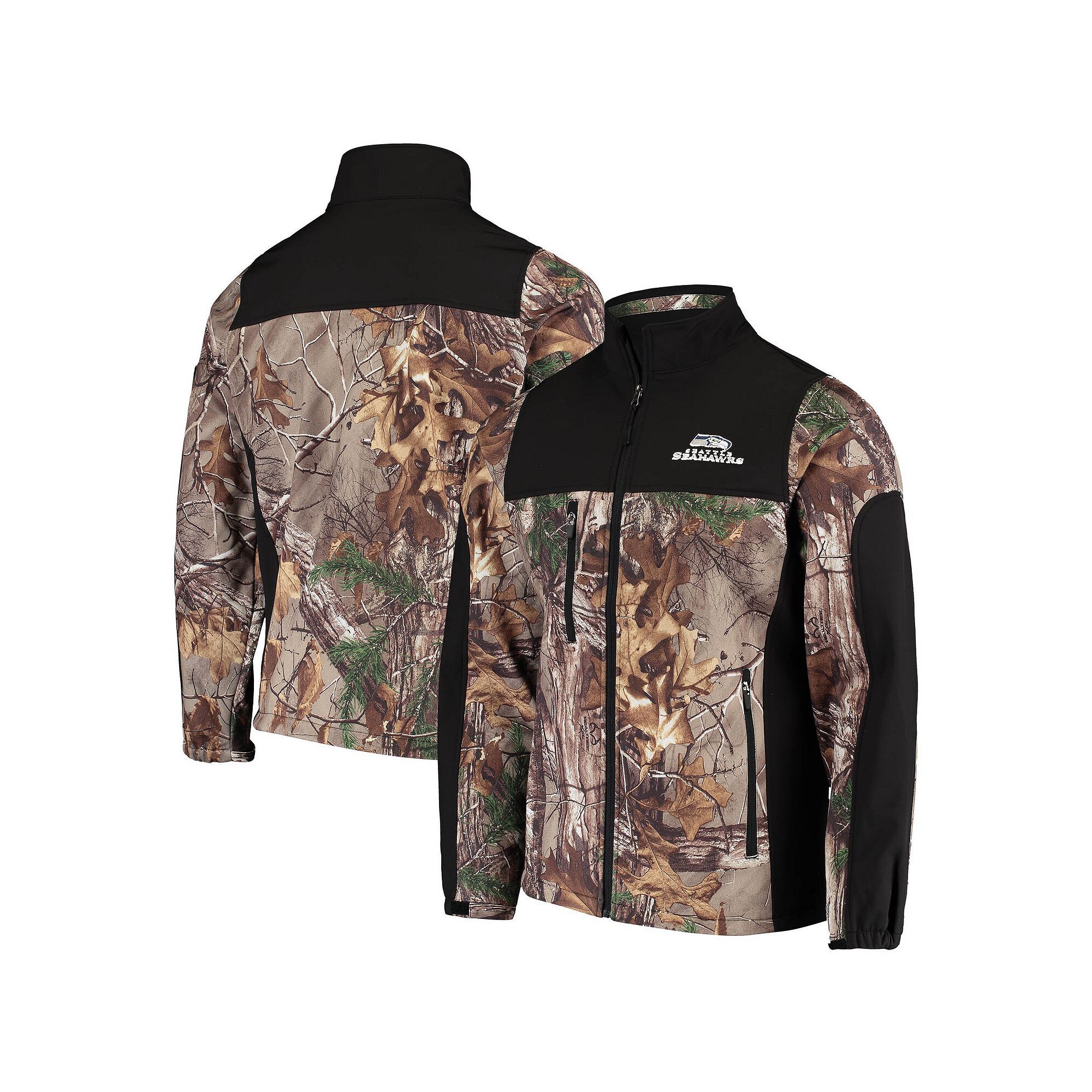 Mens Dunbrooke Realtree Camo/Black Seattle Seahawks Circle Hunter Softshel