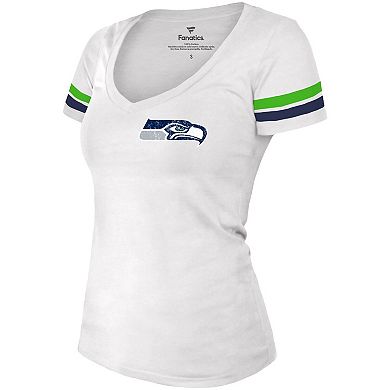 Women's Fanatics Branded DK Metcalf White Seattle Seahawks Fashion Player Name & Number V-Neck T-Shirt