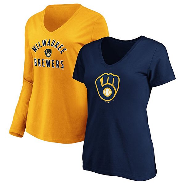 Women's Fanatics Branded Navy/Gold Milwaukee Brewers V-Neck T-Shirt Combo  Pack