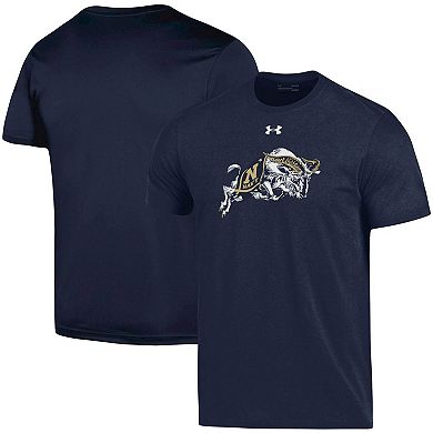 Men's Under Armour Navy Navy Midshipmen School Mascot Logo Performance Cotton T-Shirt