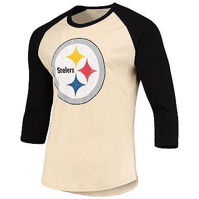 Men's Fanatics Branded T.J. Watt Cream/Black Pittsburgh Steelers Vintage Player Name & Number Raglan 3/4-Sleeve T-Shirt