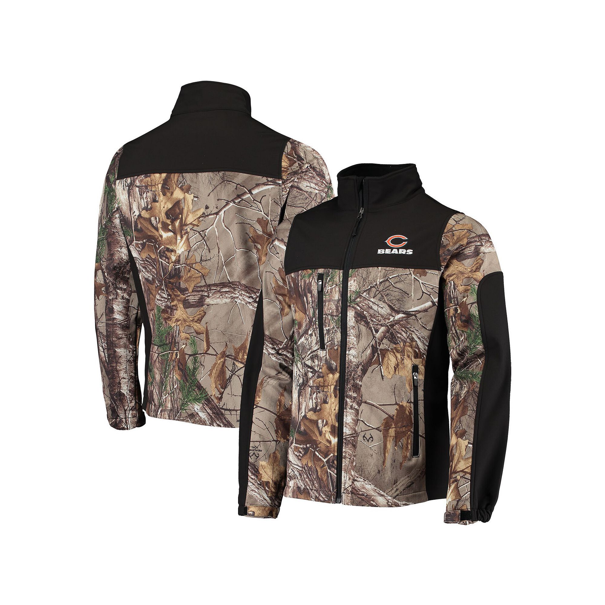 Mens Dunbrooke Realtree Camo/Black Chicago Bears Circle Hunter Softshell F