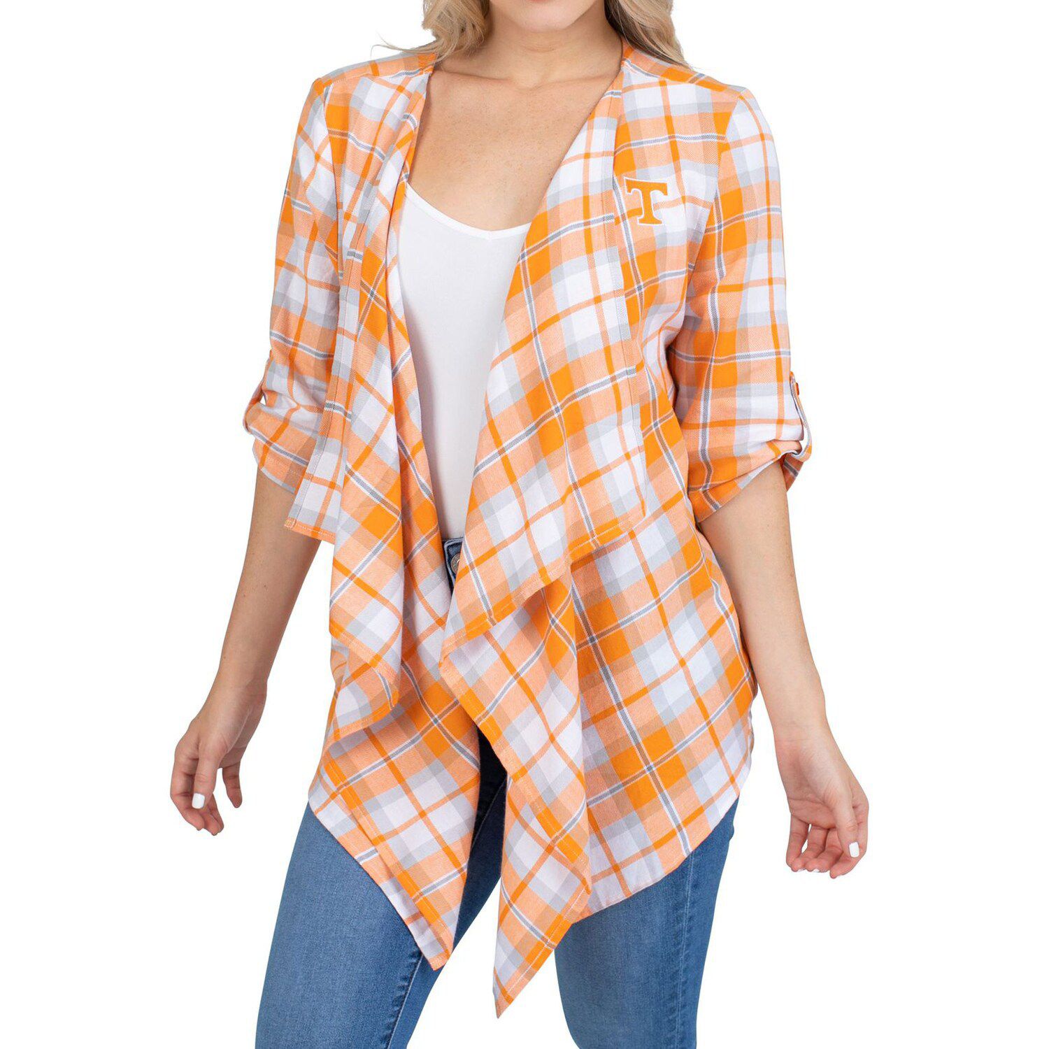 orange plaid cardigan