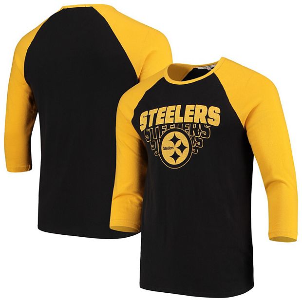 Men's Junk Food Black Pittsburgh Steelers Colorblock Raglan 3/4 Sleeve T- Shirt