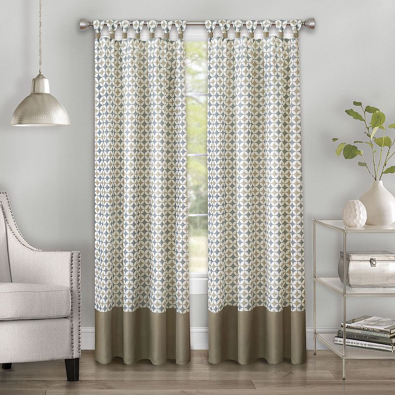 Achim Callie Cuff Tab Top Window Curtain, Beig/Green, 52X84