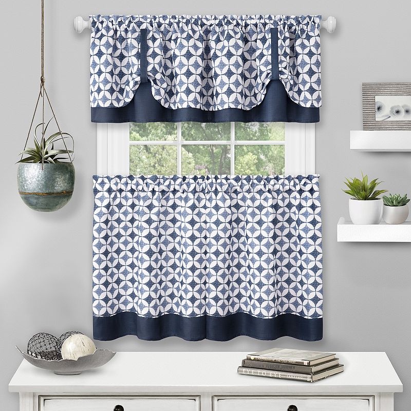 Achim Callie Window Curtain Tier Pair and Valance Set, Blue, 58X24