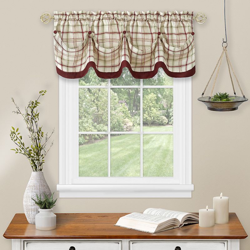Achim Tattersall Tuck Valance with Buttons, Dark Red, 58X14