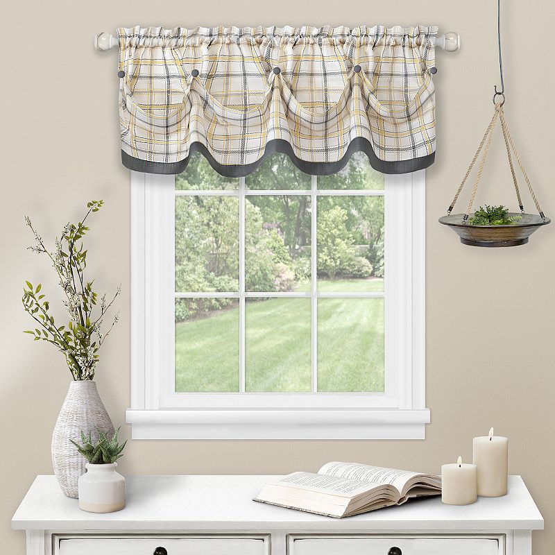 77310368 Achim Tattersall Tuck Valance with Buttons, Grey,  sku 77310368