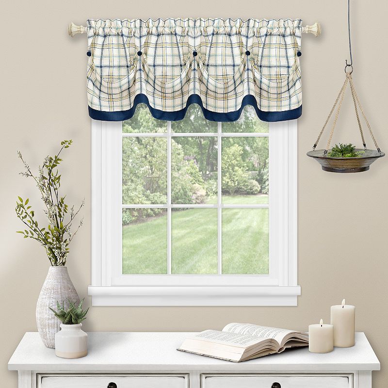 46816601 Achim Tattersall Tuck Valance with Buttons, Blue,  sku 46816601