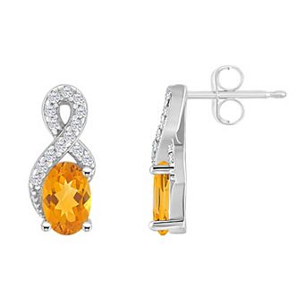 Celebration Gems Sterling Silver Citrine & White Topaz Accent Oval Drop Earrings