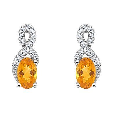 Celebration Gems Sterling Silver Citrine & White Topaz Accent Oval Drop Earrings