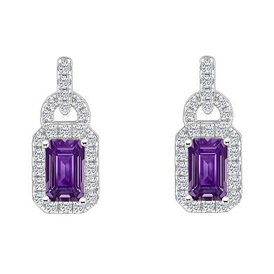 Celebration Gems Sterling Silver Gemstone & White Topaz Accent Rectangle Drop Earrings