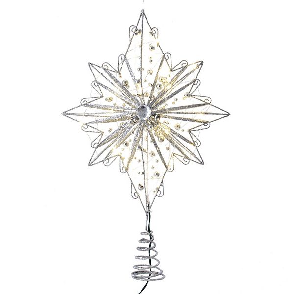 Kurt Adler LED Silver Finish Star Christmas Tree Topper