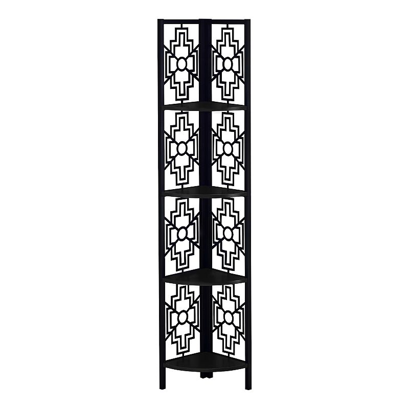 Monarch Geometric Etagere 4-Shelf Corner Bookcase, Black