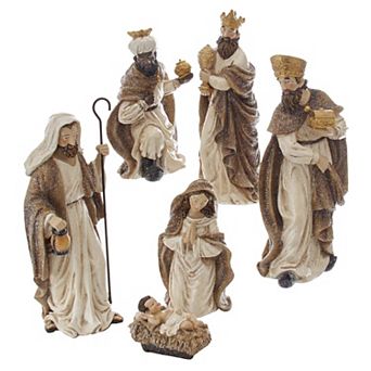 Kurt Adler Glittered Christmas Nativity Floor Decor 6 pc Set