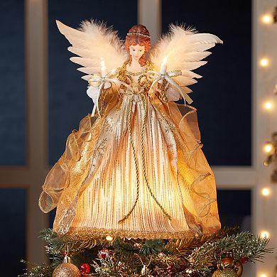Kurt Adler 10-Light Gold Finish Angel Christmas Tree Topper