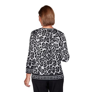 Women's Alfred Dunner Animal Print Jacquard Crewneck Sweater